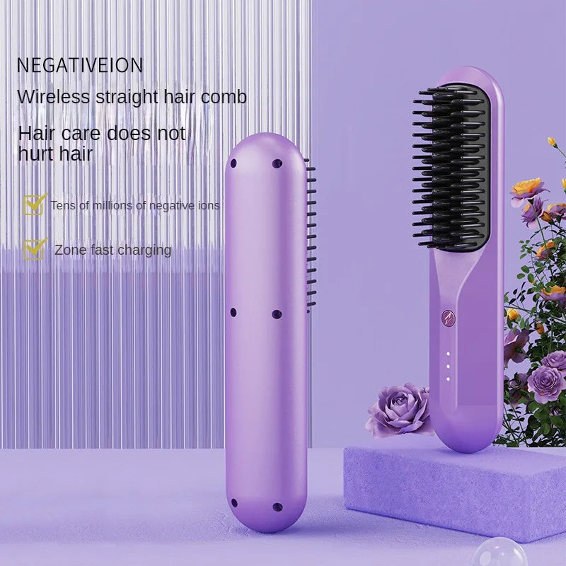 2 in 1 Wireless Hair Straightener Hair Curler Hot Comb Dryer and Straightening Brush 2600mAh