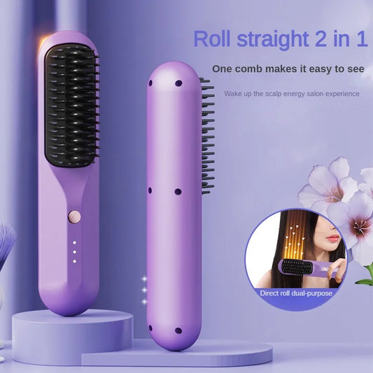 2 in 1 Wireless Hair Straightener Hair Curler Hot Comb Dryer and Straightening Brush 2600mAh
