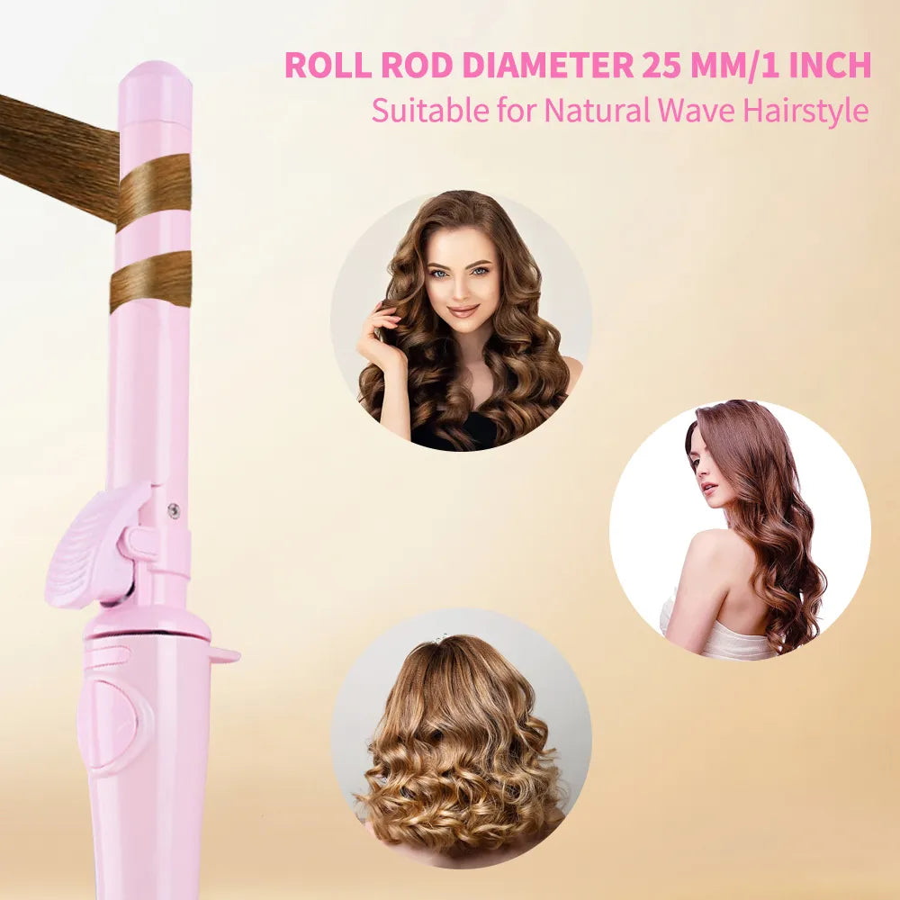 1inch rotating curling iron LCD Ceramic Barrel Automatic Hair Curlers 25mm Roller Curls Wand Wave Hair Styling Appliances